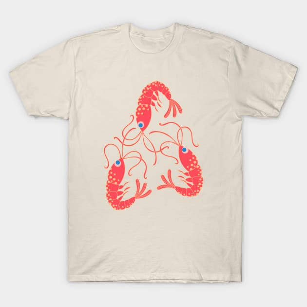 SHRIMPS Cute Sea Life Coastal Ocean Beach Shrimp in Red - UnBlink Studio by Jackie Tahara T-Shirt by UnBlink Studio by Jackie Tahara